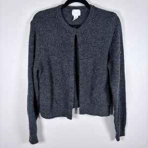 H&M Womens Studded Knit Cardigan Sweater Charcoal Grey Wool Blend Size Medium